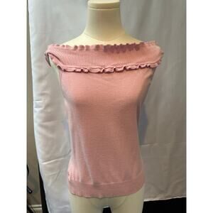 INC Pretty Pink Frilly Off Shoulder Sleeveless Sweater Size L